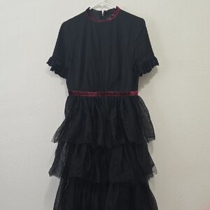 Rachel Parcell Black, Tiered  Dress with Red Details M